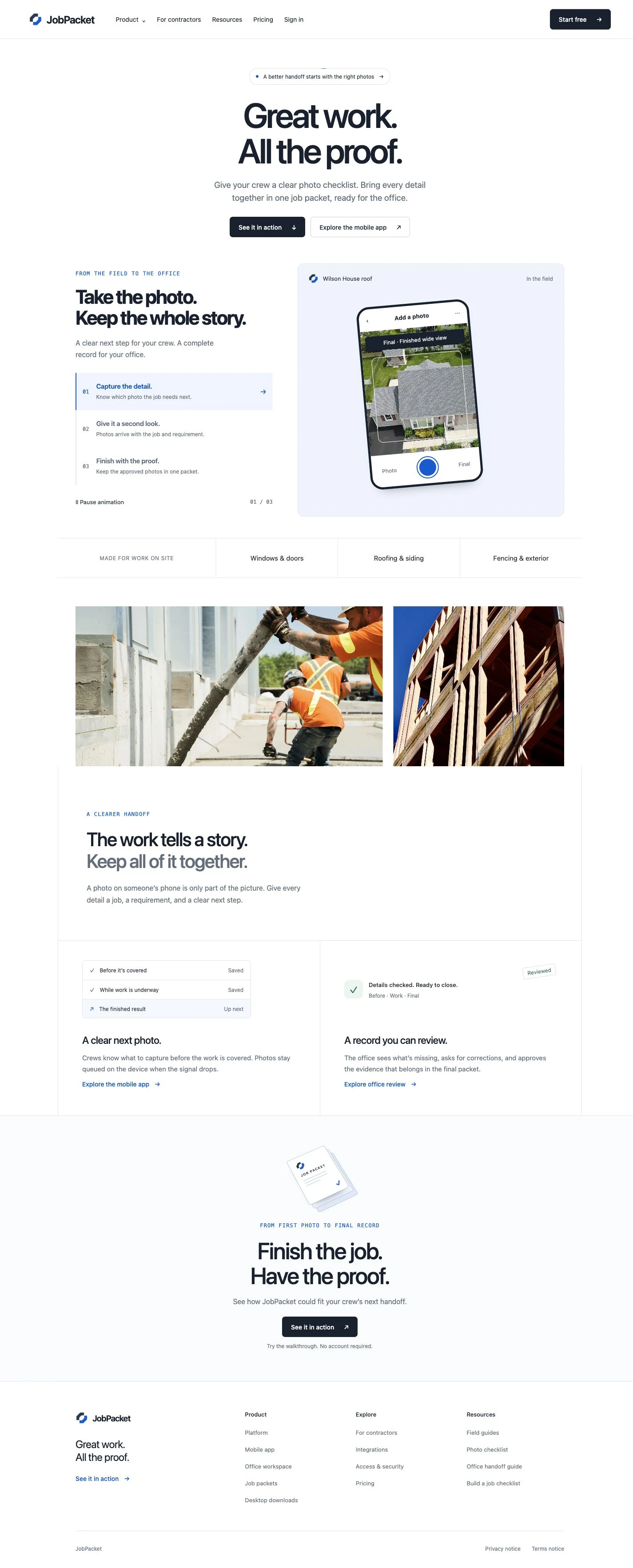 JobPacket desktop website, section 1 of 1