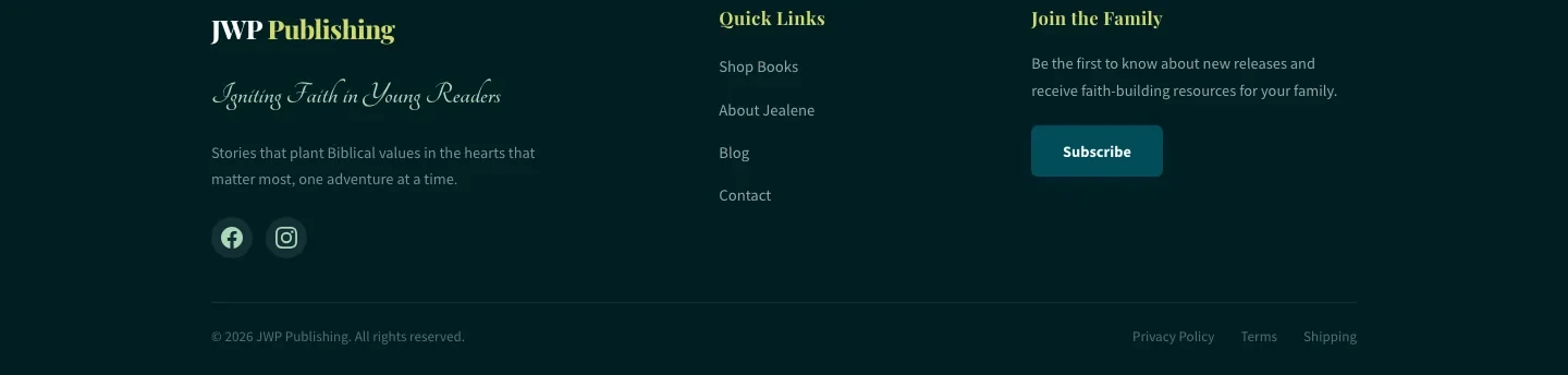 JWP Publishing desktop website, section 4 of 4