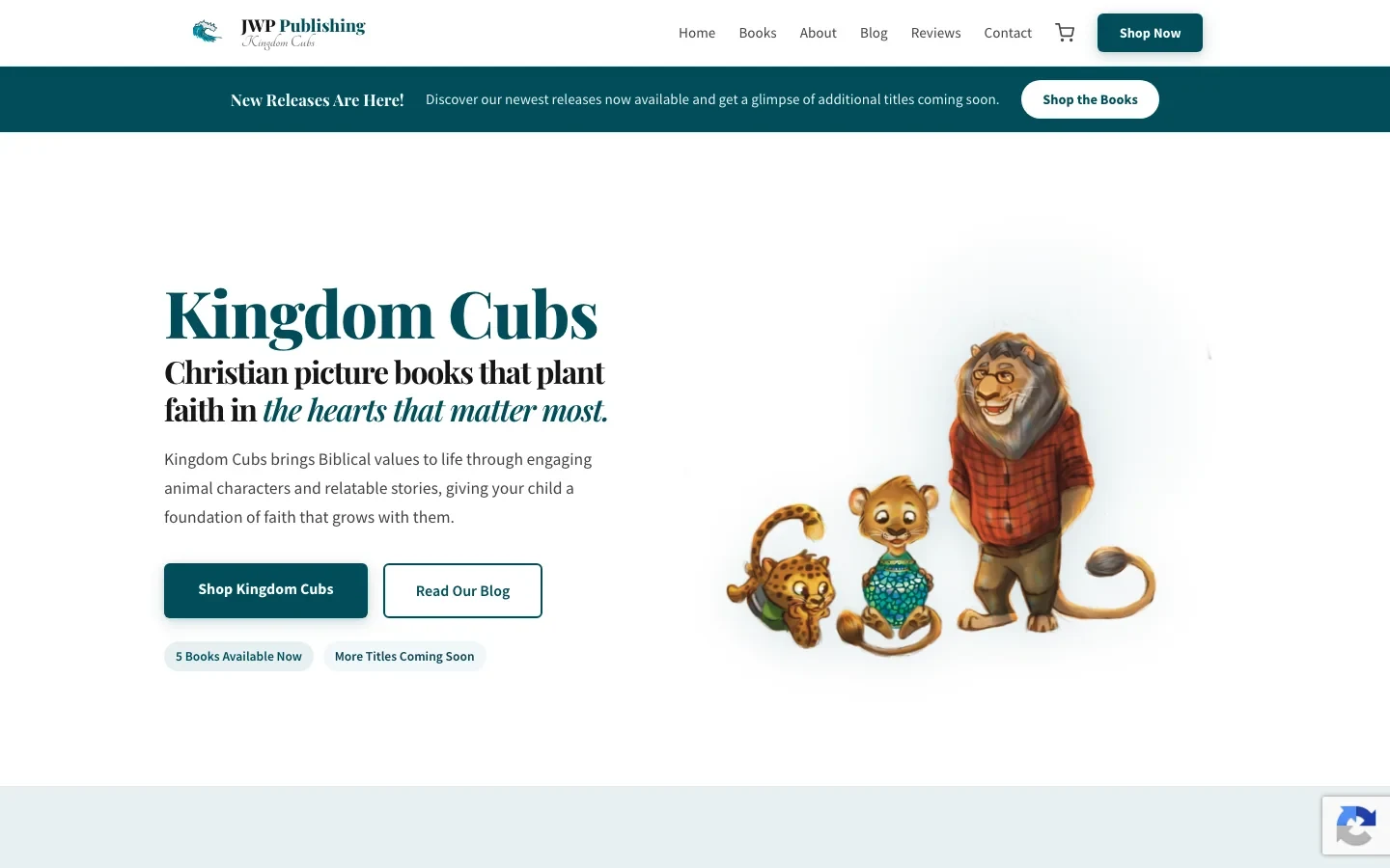 JWP Publishing website opening with book imagery, green accents and serif typography