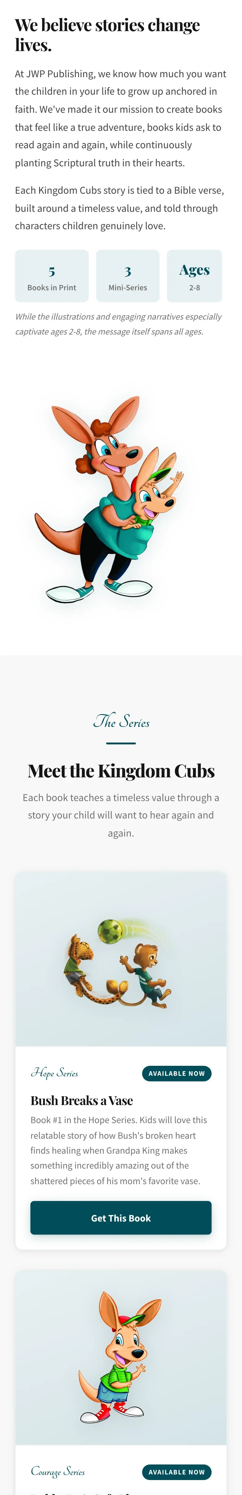 JWP Publishing mobile website, section 2 of 6
