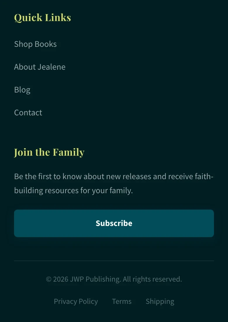 JWP Publishing mobile website, section 6 of 6